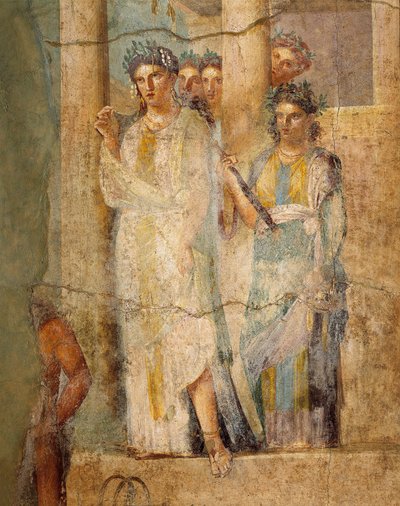 Fresko darstellend Iphigenie in Tauris, Detail (Mägde), aus dem Haus des L. Caecilius Giocondus in Pompeji, Italien von Roman Roman