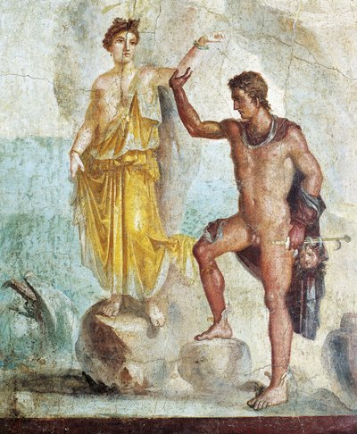 Fresko, das Perseus zeigt, wie er Andromeda befreit, aus dem Haus der Dioskuren, Pompeji von Roman Roman
