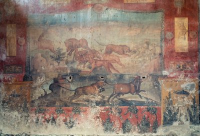 Fresko, das eine Jagdszene darstellt, 2. Jahrhundert v. Chr. - 1. Jahrhundert n. Chr. (Fresko) von Roman Roman