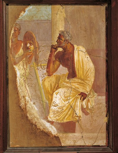 Fresko, das Schauspieler und tragische Maske darstellt, aus Pompeji, Italien von Roman Roman