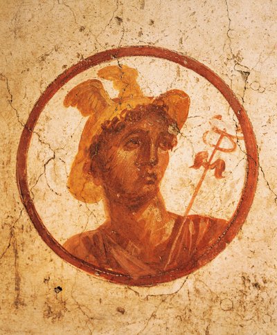Fresko mit Porträt eines Mannes auf weißem Hintergrund, Haus der alten Jagd, Pompeji, Kampanien, römische Zivilisation von Roman Roman