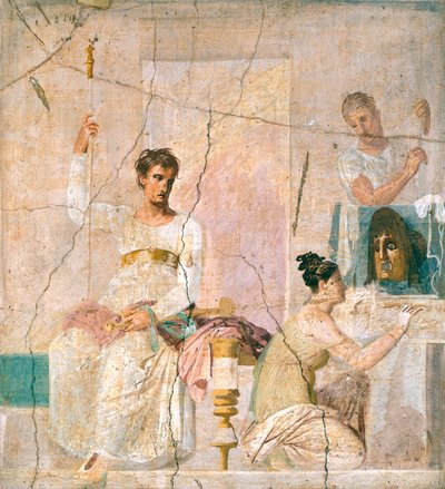 Fresko, das eine Theaterszene darstellt, aus der Basilika von Herculaneum (UNESCO-Welterbe) von Roman Roman