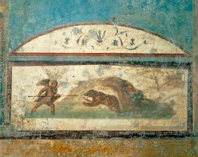 Fresko, das eine Jagdszene zeigt, aus dem Haus der Alten Jagd, Pompeji, Kampanien, Römische Zivilisation von Roman Roman