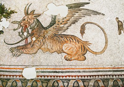 Mosaik, das eine Tigress-Griffon zeigt, die eine Eidechse frisst, Arasta Basar, Sultan Ahmet Moschee, Istanbul. von Roman Roman