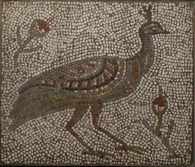 Mosaik mit einem Pfau und Blumen, 3.-4. Jahrhundert (Mosaik) von Roman Roman