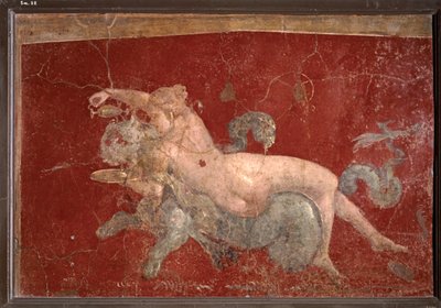 Römische Kunst: Nereide auf einem Seepanther, dem sie ein Getränk in einer flachen Schale reicht von Roman Roman