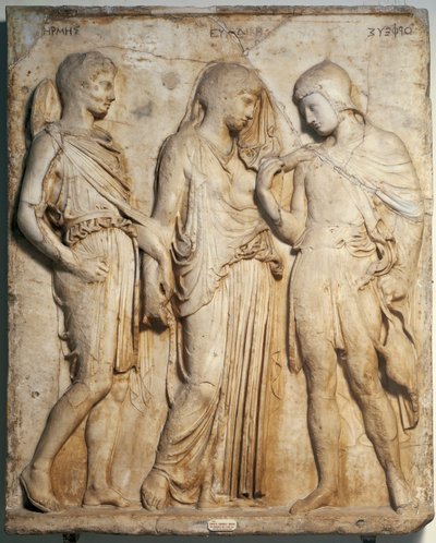 Orpheus, Eurydike und Hermes (Marmorrelief nach einem griechischen Original) von Roman Roman