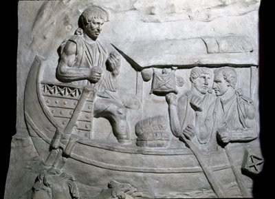 Römische Kunst: Römische Soldaten auf einem Schiff während des ersten Krieges in Dakien von Roman Roman