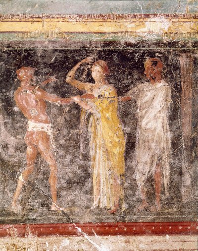 Römische Kunst: Kampfszene zwischen einem Mann und einer Frau, aus dem Fries von Raum C, Villa Farnesina von Roman Roman