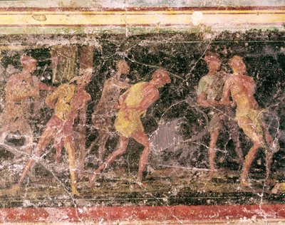 Römische Kunst: Sklaven - Detail des Freskos des Frieses von Raum C, Villa Farnesina von Roman Roman