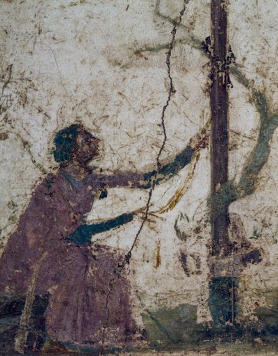Frau am heiligen Baum, Fragment eines Freskos aus Pompeji, Kampanien, Italien, Römische Zivilisation von Roman Roman