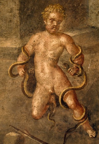 Junger Herakles, der Schlangen erwürgt, (Detail) Fresko aus dem Oecus im Haus der Vettii, Pompeji (UNESCO-Welterbeliste) von Roman Roman