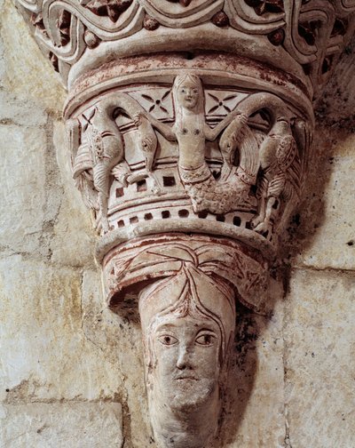 Eine Meerjungfrau, geschnitztes Kapitell des Chors von Romanesque