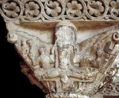 Kapitel, das St. Peter auf seinem Kreuz darstellt (Skulptur) von Romanesque