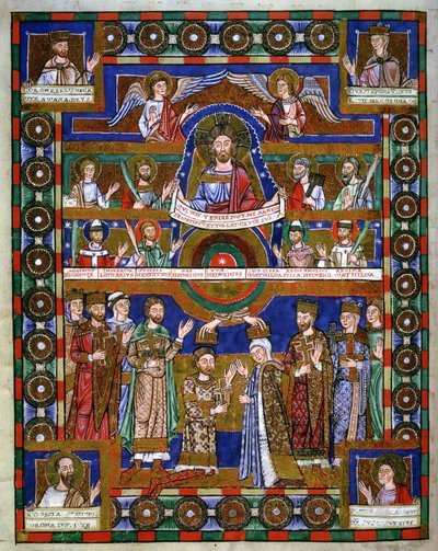 Krönung von Heinrich dem Löwen und seine Hochzeit mit Mathilde, aus dem Evangelium Heinrichs des Löwen von Romanesque