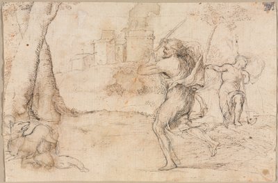 Romulus und Remus von Faustulus gefunden (recto) Konzentrische Kreise (verso) (ca. 1535) von Romanino
