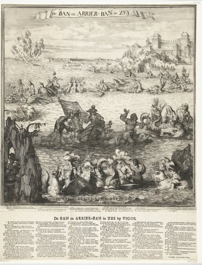 Karikatur über die Einnahme der Silberflotte bei Vigo, 1702 von Romeyn de Hooghe (possibly)