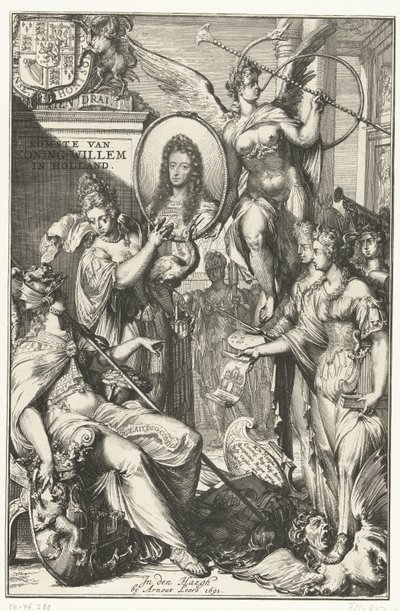 Allegorisches Frontispiz mit Porträt von Wilhelm III. von Romeyn de Hooghe