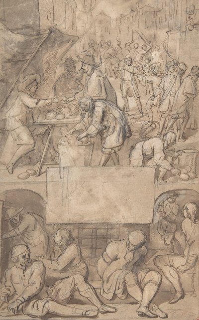 Studie für eine Titelseite: Allegorie des Handels und eines Schuldgefängnisses, n.d. von Romeyn de Hooghe.