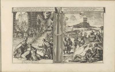 Tribunal in Persien; Khoikhoi und Guineer (Die Ost- und Westindischen Inseln und andere Orte) von Romeyn de Hooghe