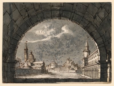 Bühnenbild für die Oper "La Straniera" von Romolo Achille Liverani