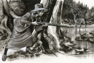 Annie Oakley schießt auf einen Hirsch von Ron Embleton