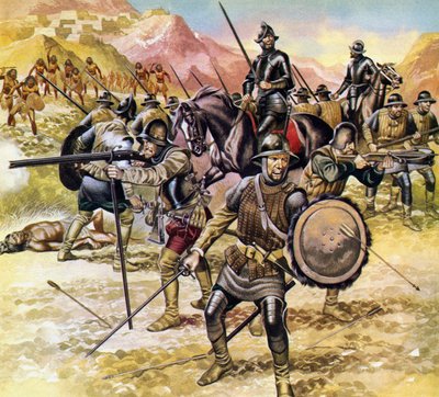 Mexiko, Spanier stellen eine Expedition zusammen, um eine goldene Stadt im Norden zu finden von Ron Embleton