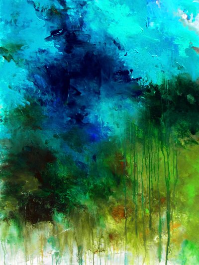 Lebendiges blau-grünes Abstrakt von Ron Halfant