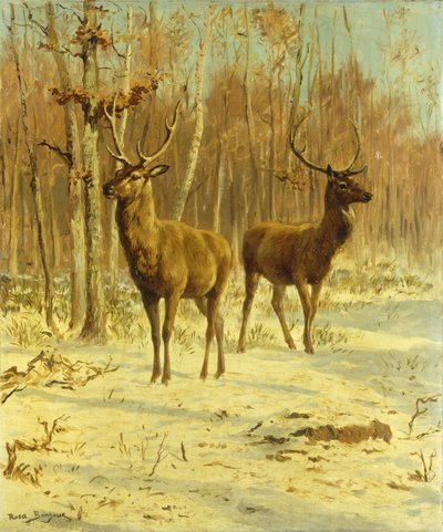 Zwei Hirsche in einer Lichtung im Winter von Rosa Bonheur