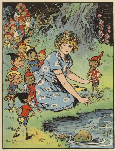Mädchen umgeben von Elfen (Farblithografie) von Rosa Petherick