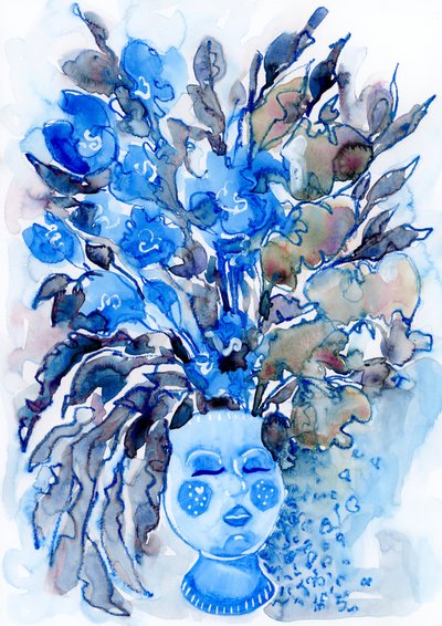 Verspielter blauer Blumenkopf von Rosana Laiz Blursbyai
