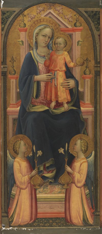 Jungfrau und Kind auf dem Thron, mit zwei Engeln, ca. 1420-25 von Rossello di Jacopo Franchi