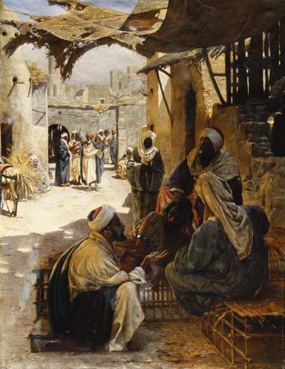 Araber unterhalten sich in einer Dorfstraße von Rudolf Der G. Swoboda