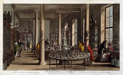 Innenansicht eines Wedgwood-Porzellangeschäfts in London, Lithographie von R. Ackermann von Rudolph Ackermann