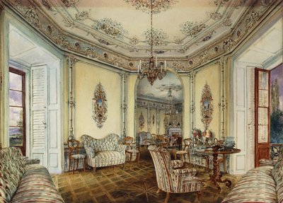Innenansicht eines Salons des Schlosses Obertwaltersdorf von Rudolf von Alt