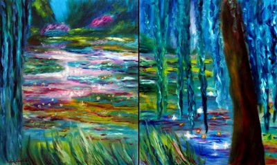 Monets Japanischer Garten in Giverny Diptychon, 2024 von Ruslana Levandovska