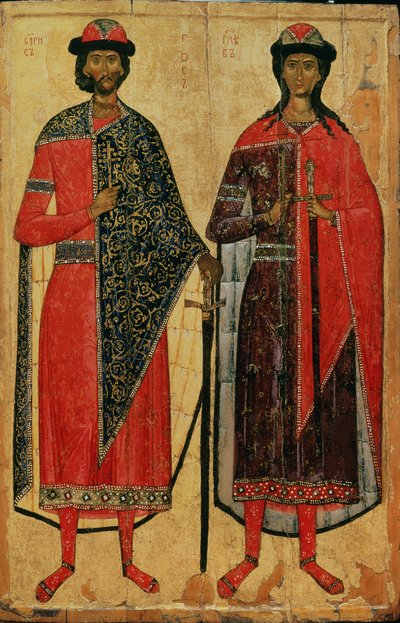 St. Boris und St. Gleb, russische Ikone, Moskauer Schule, 14. Jahrhundert von Russian School