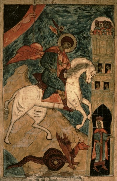 St. Georg und der Drache, russische Ikone aus Wologda, 15. Jahrhundert von Russian School