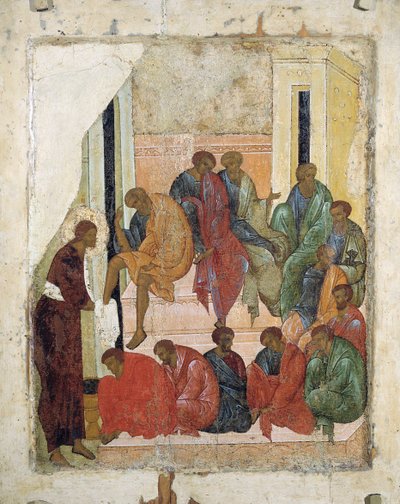 Christus wäscht die Füße der Apostel, 1497 von Russian icon.