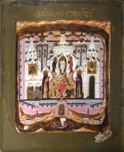 Heilige Zosima und Savvatiy von Solovki, frühes 17. Jahrhundert von Russian icon.