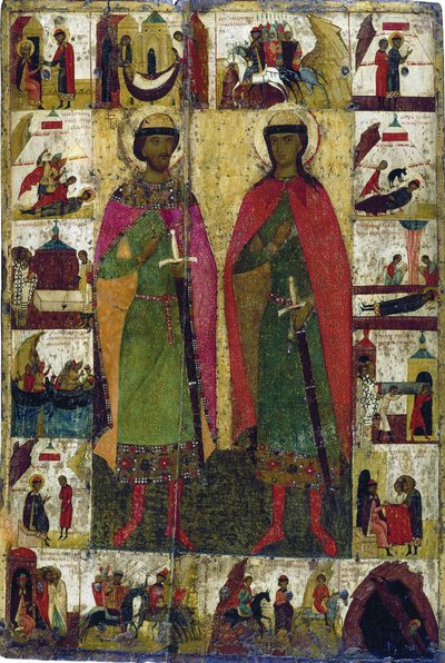 Die Heiligen Boris und Gleb, 14. Jahrhundert von Russian icon.