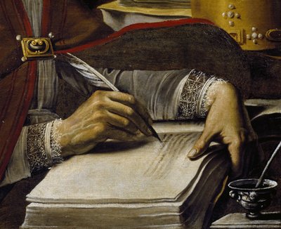 Hände, die mit Federkiel schreiben (Detail) von Rutilio Manetti