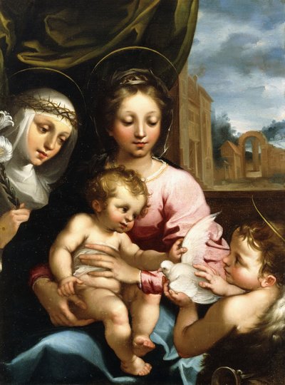Die Madonna und das Kind mit dem kleinen Johannes dem Täufer und der Heiligen Katharina von Siena, um 1597-1612 von Rutilio Manetti