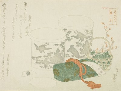 Ein Paar Kisten, eine Briefkiste und Pflaumenblüten von Ryuryukyo Shinsai