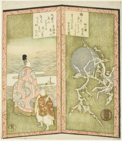 Pflaumenblüten und Dichter, aus einem unbetitelten Hexaptychon, das ein Paar Wandschirme darstellt von Ryuryukyo Shinsai
