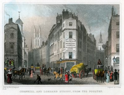 Cornhill und Lombard Street von Poultry, City of London, 1830 von S. Lacey