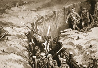 Leutnant Turner führt einen Bombenangriff auf einen deutschen Kommunikationstrench an von S. T. Dadd