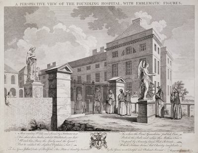 Eine perspektivische Ansicht des Findelhauses mit symbolischen Figuren, 1749 von S. Vale