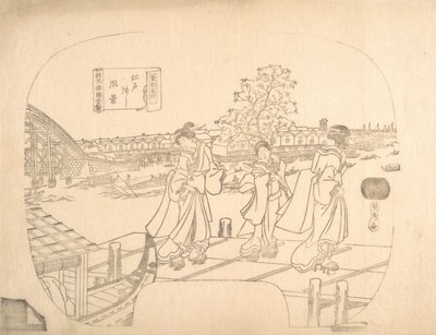 Proof Line-Block Druck für Fächer, 19. Jahrhundert von Sadahide Utagawa