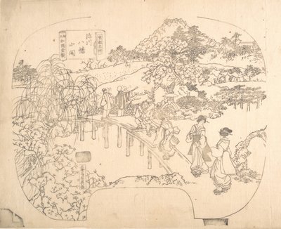Proof Line-Block Druck für Fächer, 19. Jahrhundert von Sadahide Utagawa